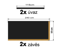 Závěsy zatahovací sólo černé / třásně žluté